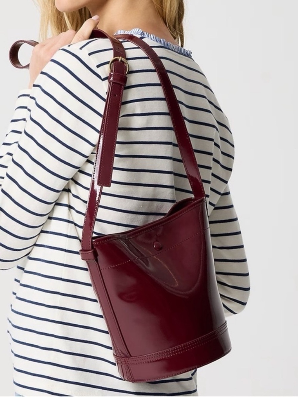 NWT JCrew Shiny vegan crossbody bucket bag vintage Burgandy